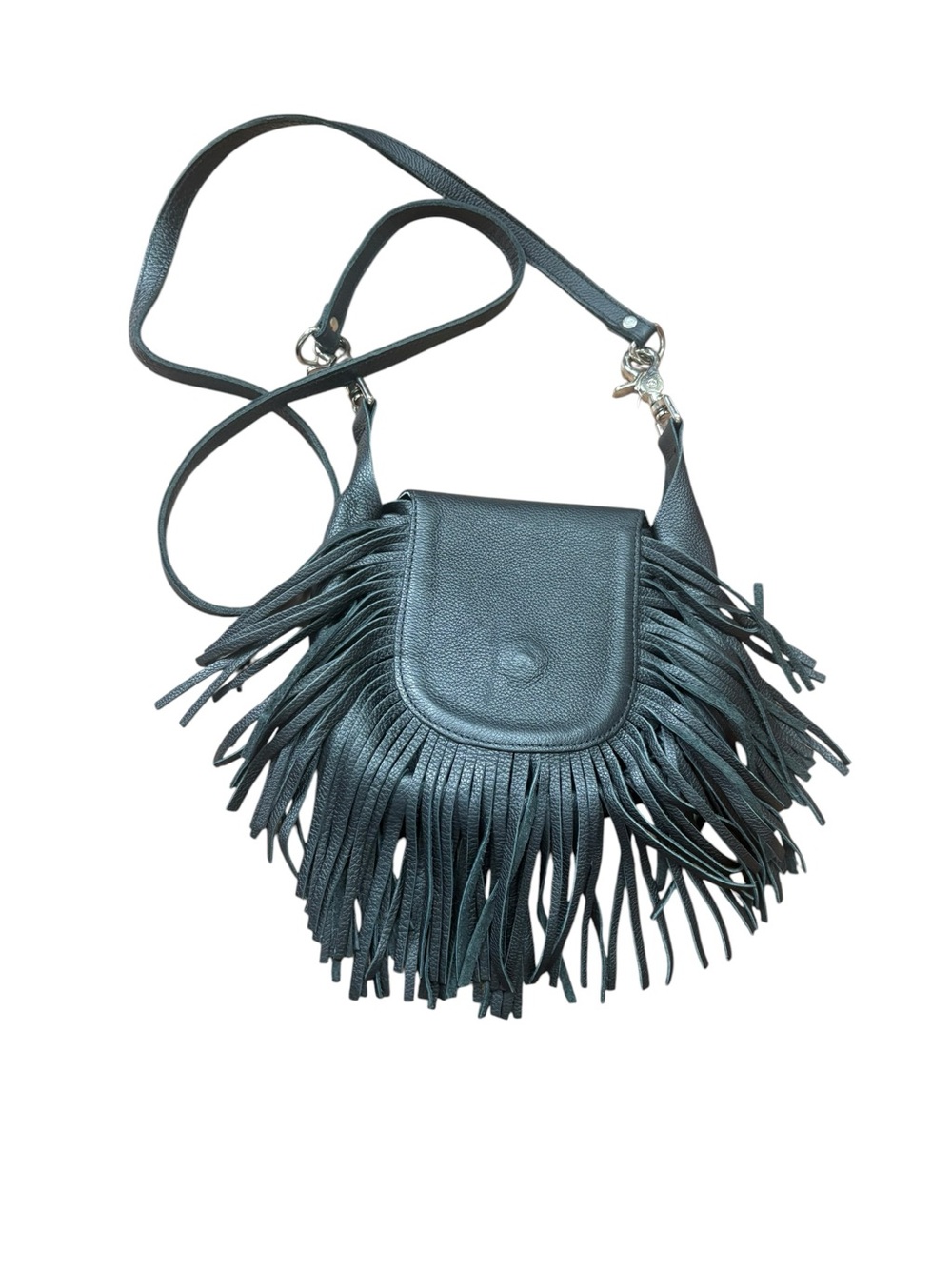 Handcrafted Black Top Grain Leather Fringe Crossbody Bag Purse F & L Made in USA